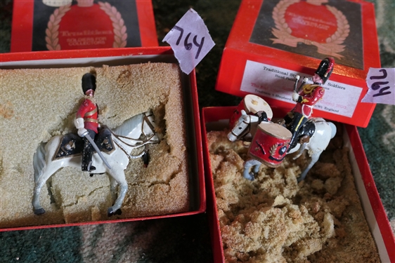 2 - Tradition for Collectors - Hand Painted Traditional Toy Soldiers Horse and Rider- Made in England No. M101 Officer and No. M103 - Kettle Drummer - In Original Boxes