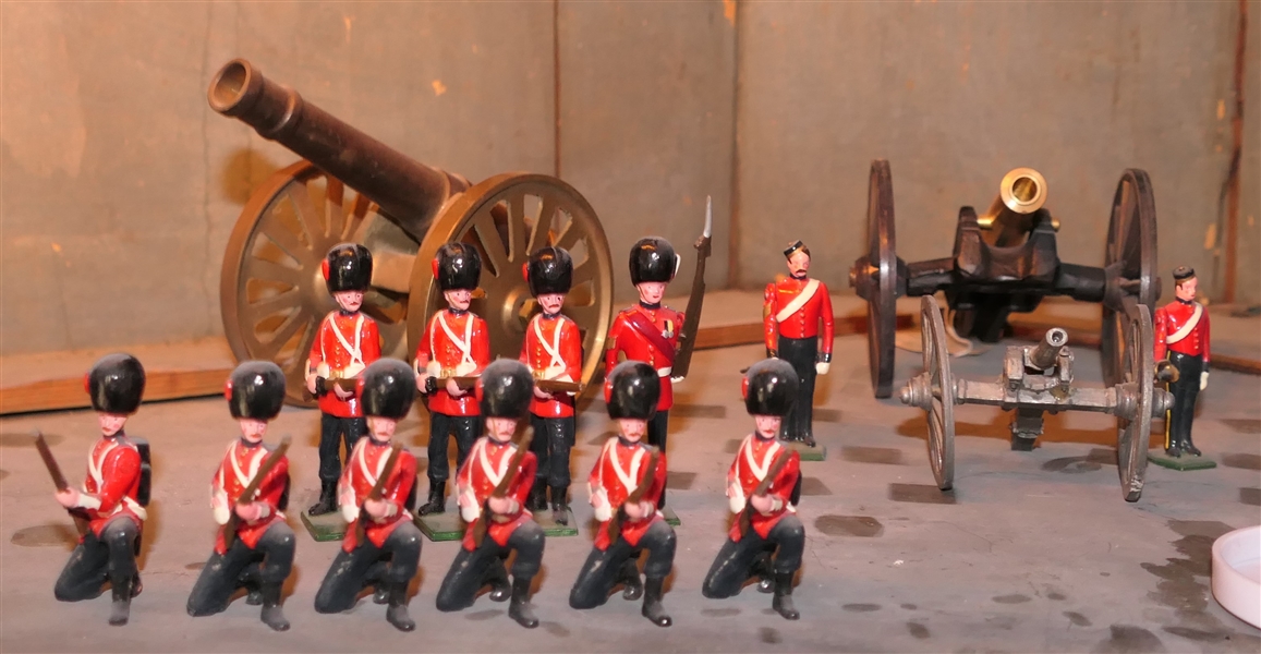 12 Tradition England Hand Painted  Soldiers and 3 Cannons - Standing Soldiers Measure 3" Tall - Brass Cannon Measures 4" Tall 
