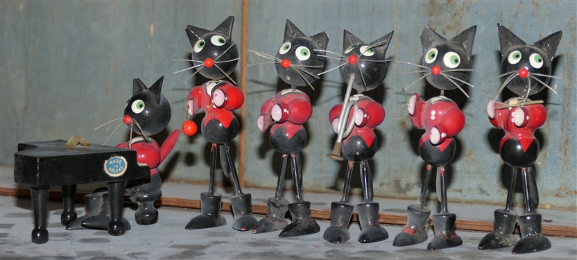 Made in Poland Wooden Cat Band - Cats in Red Jackets - Piano Measures 1 3/4 Tall Cats Measure 4 tall 
