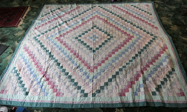 Modern Arch Quilts Elmsford NY - Quilt - Greens and Pinks - Quilt Measures 96 by 88 