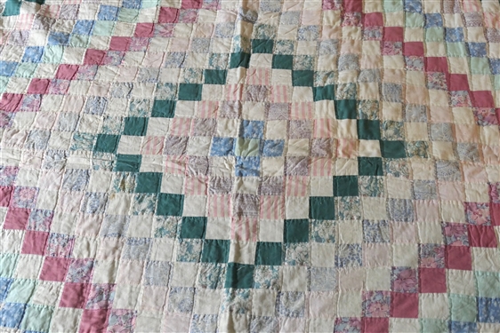 Modern Arch Quilts Elmsford NY - Quilt - Greens and Pinks - Quilt Measures 96 by 88 