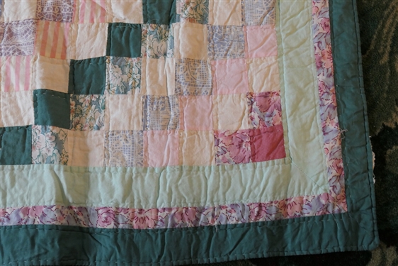 Modern Arch Quilts Elmsford NY - Quilt - Greens and Pinks - Quilt Measures 96 by 88 