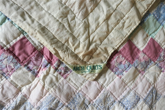 Modern Arch Quilts Elmsford NY - Quilt - Greens and Pinks - Quilt Measures 96 by 88 