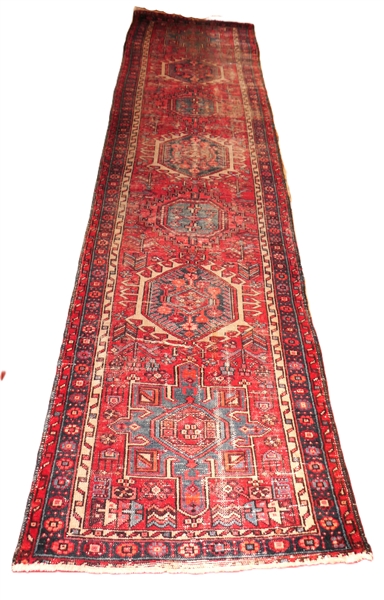 Handwoven Persian Runner - Red Background - Rug  Measures 107" by 211" - Some Overall Wear