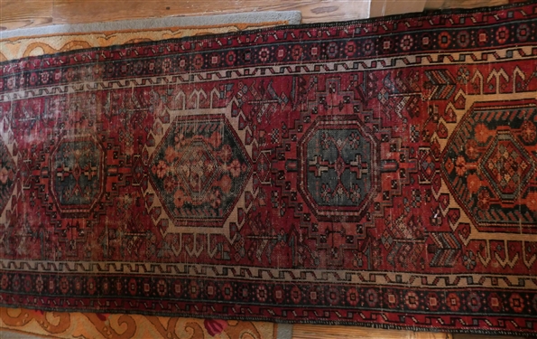 Handwoven Persian Runner - Red Background - Rug  Measures 10'7 by 2'11 - Some Overall Wear