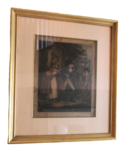 "The Story of Laetitia" Plate 2 Mezzotint Engraving After Original by George Morland - Engraved by J.R. Smith 1811 - Framed and Matted - Frame Measures 19" by 16 1/2" 