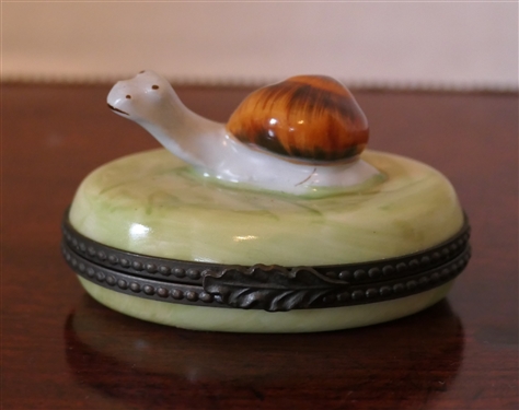 Limoges France MC Hand Painted Snail Pill Box - Box Measures 1 tall 2 Across
