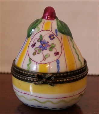 Limoges France P.V. Hand Painted Pear Shaped Pill Box - Box Measures 2 1/4 tall 1 3/4 Across