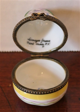 Limoges France P.V. Hand Painted Pear Shaped Pill Box - Box Measures 2 1/4 tall 1 3/4 Across