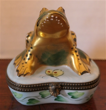 Great Limoges France Hand Painted Frog Trinket Box - Artist P.V. - Box Measures 2 3/4 Tall 3 Across