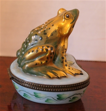Great Limoges France Hand Painted Frog Trinket Box - Artist P.V. - Box Measures 2 3/4 Tall 3 Across