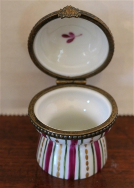 Limoges France Hand Painted Pill Box - Miniature Ottoman Shaped - Artist P.V. - Box Measures 1 1/2 tall 1 Across