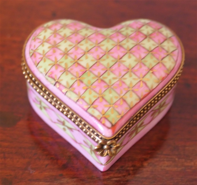 Limoges France Hand Painted Heart Shaped "I Love You" Ring Box - Box Measures 1" tall 2" Across
