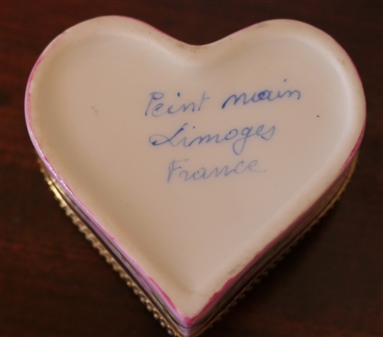 Limoges France Hand Painted Heart Shaped I Love You Ring Box - Box Measures 1 tall 2 Across