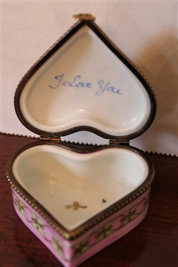 Limoges France Hand Painted Heart Shaped I Love You Ring Box - Box Measures 1 tall 2 Across