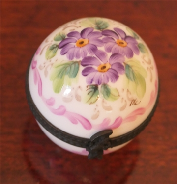Limoges France Hand Painted Pill Box by M.C. - Beautiful Purple Violets on Top - Box Measures 1 3/4 tall 1 1/4 Across