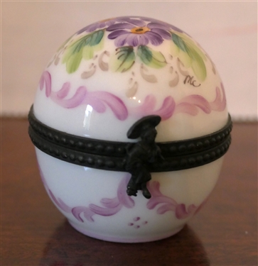 Limoges France Hand Painted Pill Box by M.C. - Beautiful Purple Violets on Top - Box Measures 1 3/4 tall 1 1/4 Across