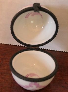 Limoges France Hand Painted Pill Box by M.C. - Beautiful Purple Violets on Top - Box Measures 1 3/4 tall 1 1/4 Across
