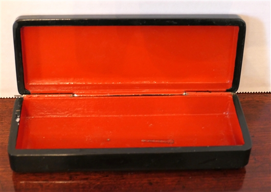 Hand Painted Russian Black Lacquer Box  Signed by Artist - Ken. Awevnok - Box with Flying Swans - Box Measures 1 1/2 Tall 6 1/2 by 2 1/2 