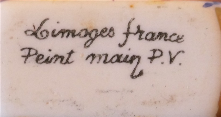 Limoges France Hand Painted by P.V. Porcelain Perfume Bottle - Bottle Measures 2 1/2 tall 2 Across