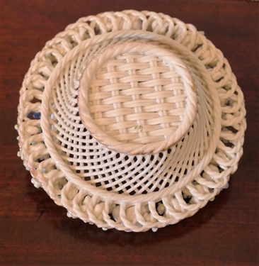Delicate Capodimonte Porcelain Flower Basket - Porcelain Lattice Work Basket with Delicate Applied Flowers - Basket Measures 1 1/2 tall 4 Across  - Not Including Handle