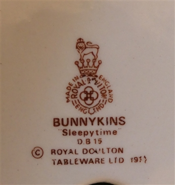 Bunnikins Royal Doulton Sleepytime Figure -Figure Measures 1 3/4 tall 2 1/2 by 2 1/8 - Tiny Flake on Back Corner