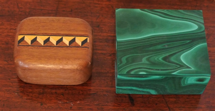 Wood Inlaid Pill Box with Slide Top and Made in Zaire Serpentine Box - Stone Box Measures 1 tall 2 by 1 3/4 