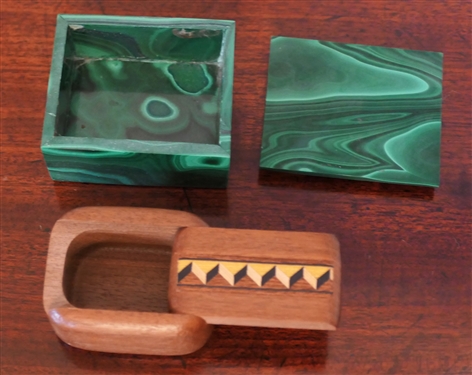 Wood Inlaid Pill Box with Slide Top and Made in Zaire Serpentine Box - Stone Box Measures 1 tall 2 by 1 3/4 