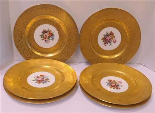 6 Beautiful Bavaria Dinner Plates - Flora Centers with Beautiful Gold Trim - Marked Bavaria - Each Plate Measures 10 3/4 