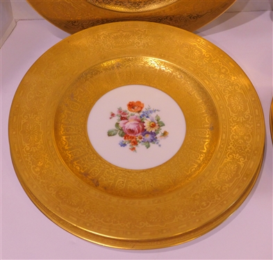 6 Beautiful Bavaria Dinner Plates - Flora Centers with Beautiful Gold Trim - Marked Bavaria - Each Plate Measures 10 3/4 