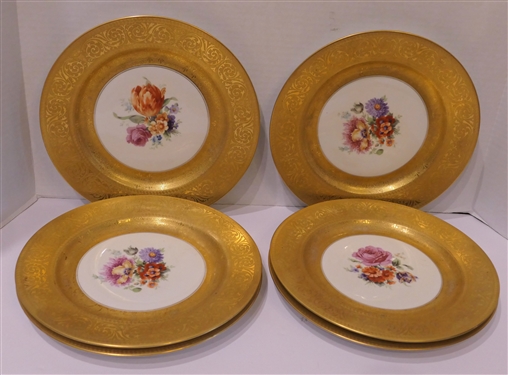 6 Crown Imperial Czecho Slovakia Floral Dinner Plates with Beautiful Gold Trim - each Plate Measures 10 3/4