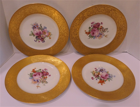 4 - Royal Bavaria Floral Dinner Plates with Gold Trim - Each Plate Measures 10 3/4