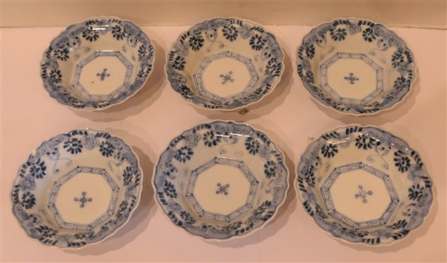6 Japanese Blue and White Porcelain Bowls - Marked on Bottom - each Bowl Measures 1 1/2 tall 5 Across