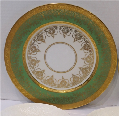 6 - Erphila Art Pottery White Cabbage Leaf Salad Plates and 2 Heinrich & Co. Bavaria Germany Green and Gold Plates - Salad Plates Measure 8 Across 