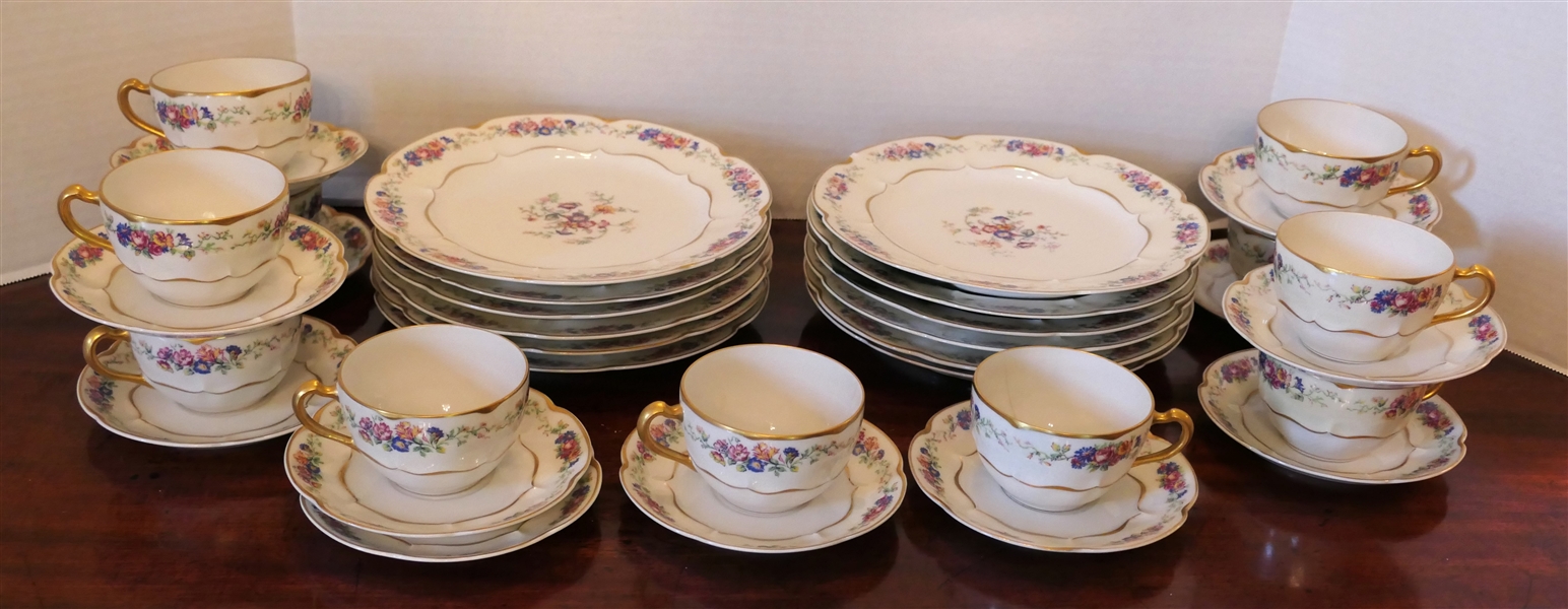 35 Pieces of Haviland - Limoges France China - 12 8 3/4" Plates - 11 Cup and Saucer Sets - 1 Additional Saucer - 2 Plates are Chipped - 1 Cup is Chipped and 1 Cup is Cracked