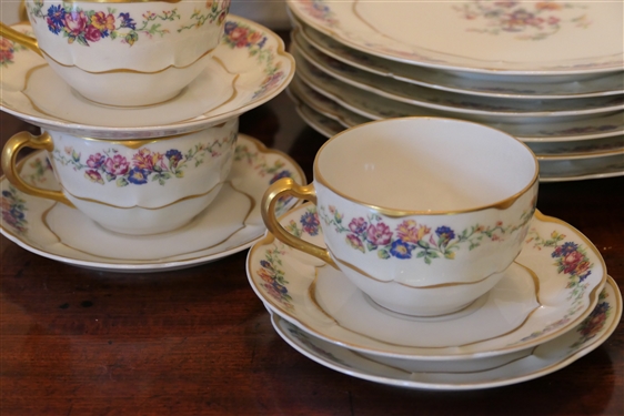 35 Pieces of Haviland - Limoges France China - 12 8 3/4 Plates - 11 Cup and Saucer Sets - 1 Additional Saucer - 2 Plates are Chipped - 1 Cup is Chipped and 1 Cup is Cracked