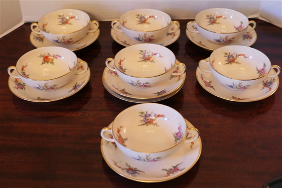 15 Pieces of Tatler of Trenton Cream Soup Bowls and Saucers - Pattern TAT19 1 Soup Bowl is Chipped 