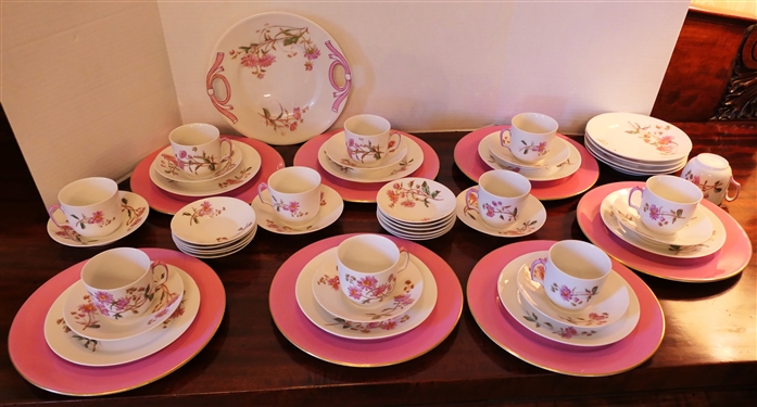 Pretty Pink Floral China Set  - 7 Aynsley England Pink Dinner Plates with Gold Trim and 44 Pieces of French Pink Floral China - Cup, Saucer, and Dessert Plate Sets, Handled Plate, and Berry Bowls -...