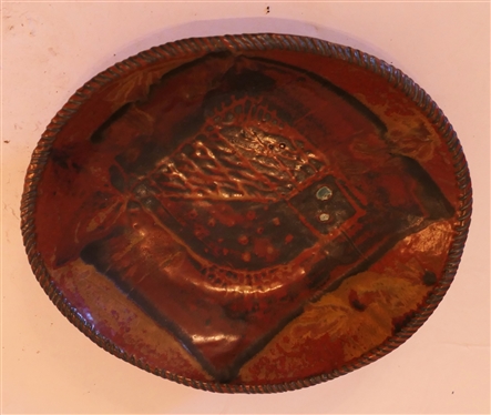Studio Art Pottery Free Form Bowl with Fish in Center - Bowl Measures 2 tall 9 1/2 by 8