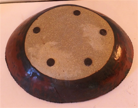 Studio Art Pottery Free Form Bowl with Fish in Center - Bowl Measures 2 tall 9 1/2 by 8