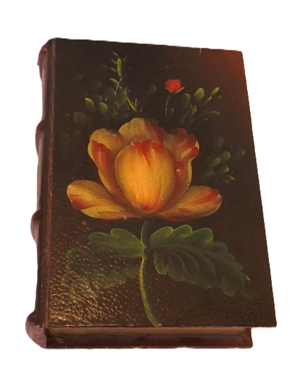 Notre Dame Paris Hand Painted Book Box - Pretty Flower Painted on Top - Burgundy Lined - Box Measures 2 1/4 Tall 6 1/2 by 9 1/2 