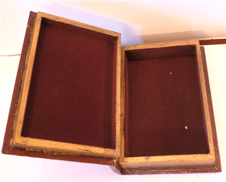 Notre Dame Paris Hand Painted Book Box - Pretty Flower Painted on Top - Burgundy Lined - Box Measures 2 1/4 Tall 6 1/2 by 9 1/2 