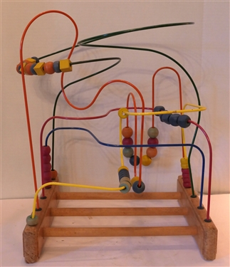 Vintage Wood Roller-coaster Bead Toy - Wood Frame with Wood Beads - Toy Measures 20 tall - Marker Drawing on One End 