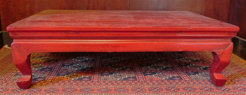 Chinese Red Lacquer Low Table - Mortised Construction - Table Measures 9 tall 30 3/4 by 19 