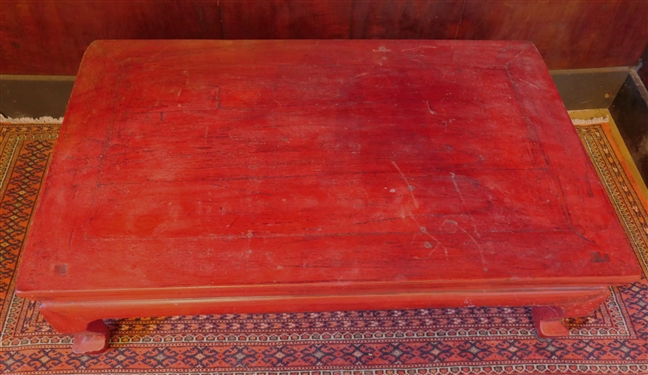 Chinese Red Lacquer Low Table - Mortised Construction - Table Measures 9 tall 30 3/4 by 19 
