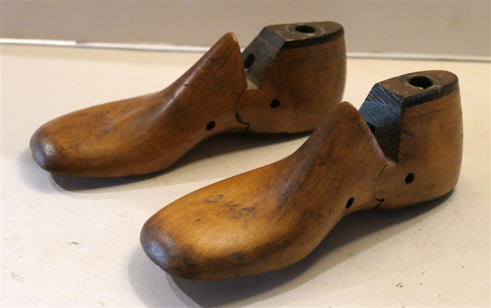 Pair of Wooden Shoe Lasts /Forms - Size 6 1/2C - Left and Right Shoes - Each Measures 6"