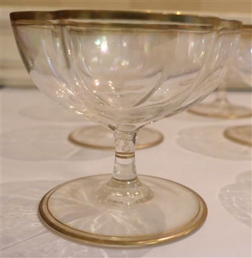 12 Delicate Gold Rimmed Sherbets - Clover Shaped - Iridescent - Each Measures 3 1/4 Tall 3 1/2 Across