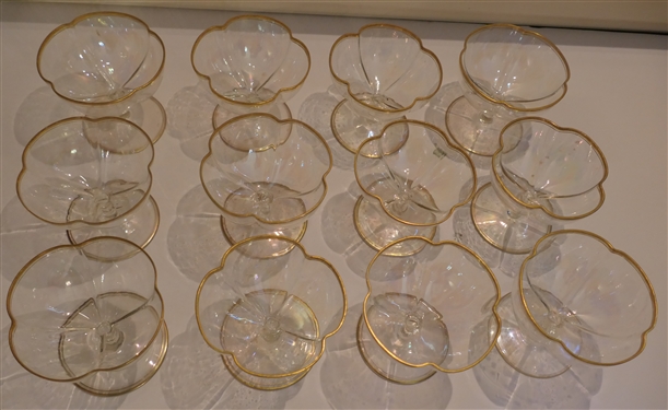 12 Delicate Gold Rimmed Sherbets - Clover Shaped - Iridescent - Each Measures 3 1/4 Tall 3 1/2 Across