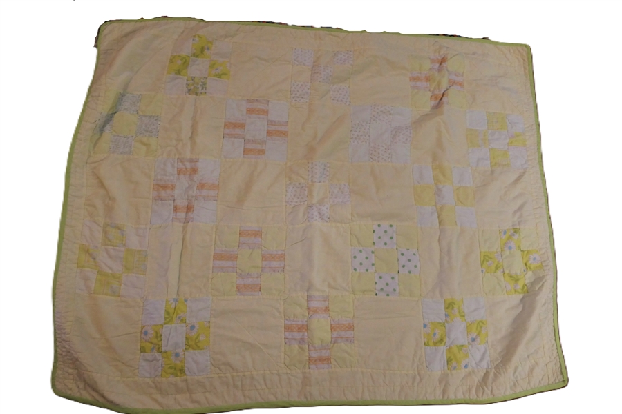 Pastel Green, Yellow, and Pink Childs Quilt - Measures 50 1/2" by 40"