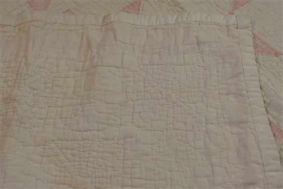 Pastel Pink and White Pin Wheel Pattern Quilt - Hand Quilted - Very Thin - Quilt Measures 70 1/2 By 54 